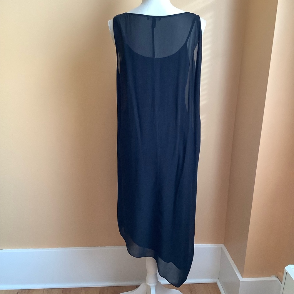 EILEEN FISHER Sheer Silk Georgette Layered Asymmetrical Black Dress Size M - Picture 5 of 15